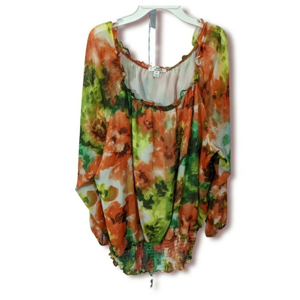 Uniform JPR Orange and Green Chiffon Blouse Size 2X